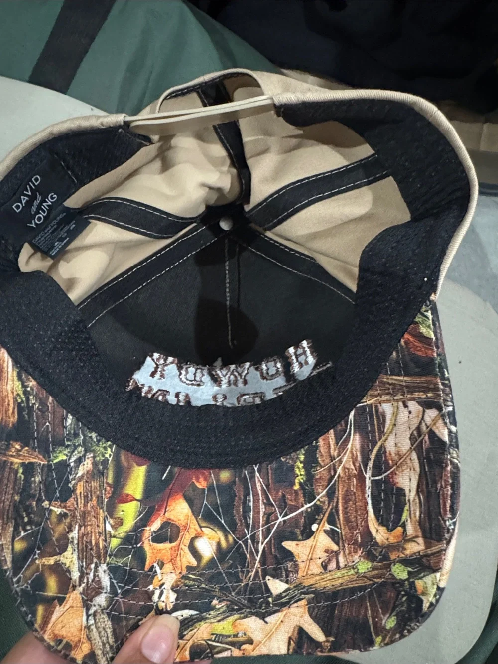 David and Young Beige Trucker Cap with Camo Brim
